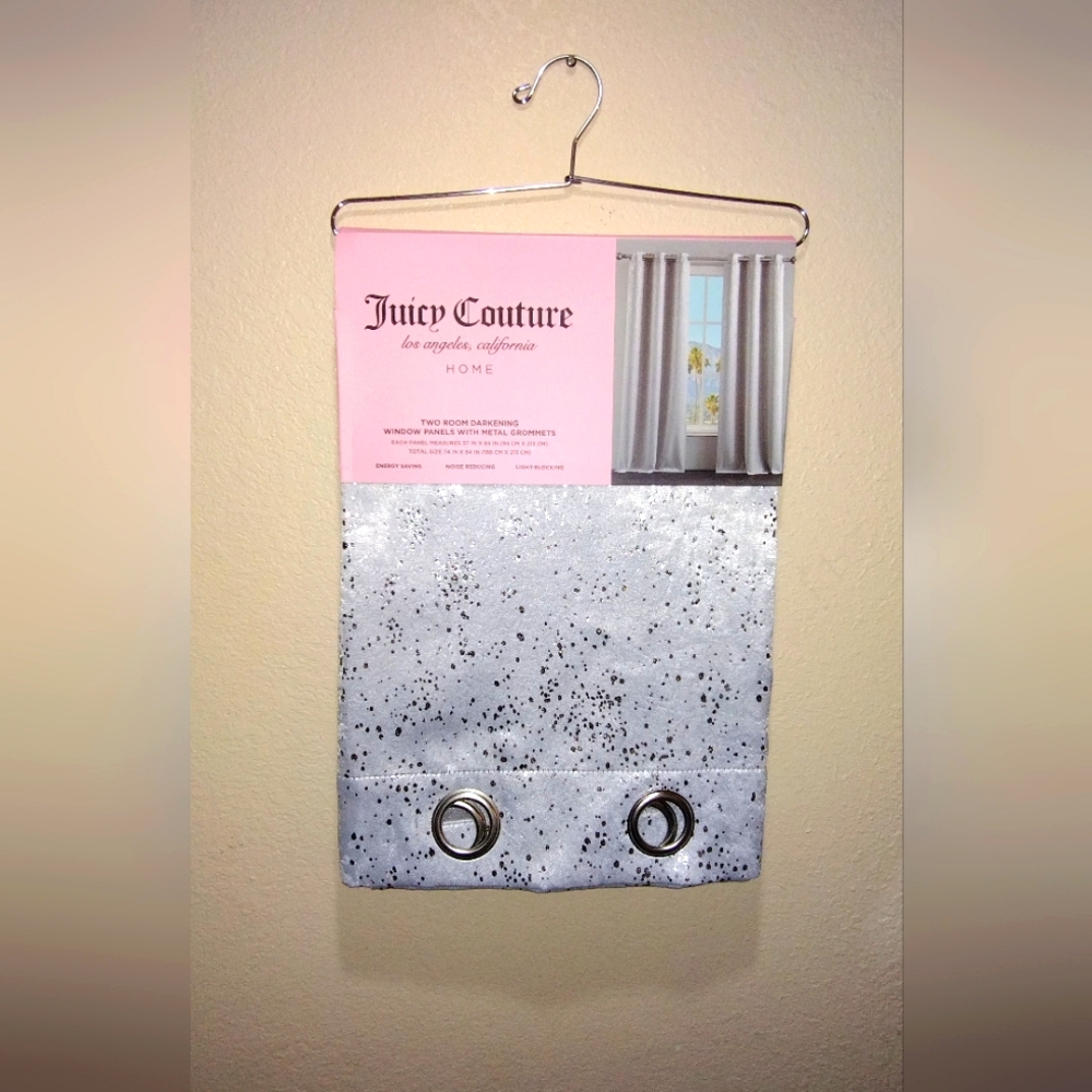 JUICY COUTURE WINDOW CURTAIN SET JUICY COUTURE WINDOW PANELS SILVER DOTS  X2
